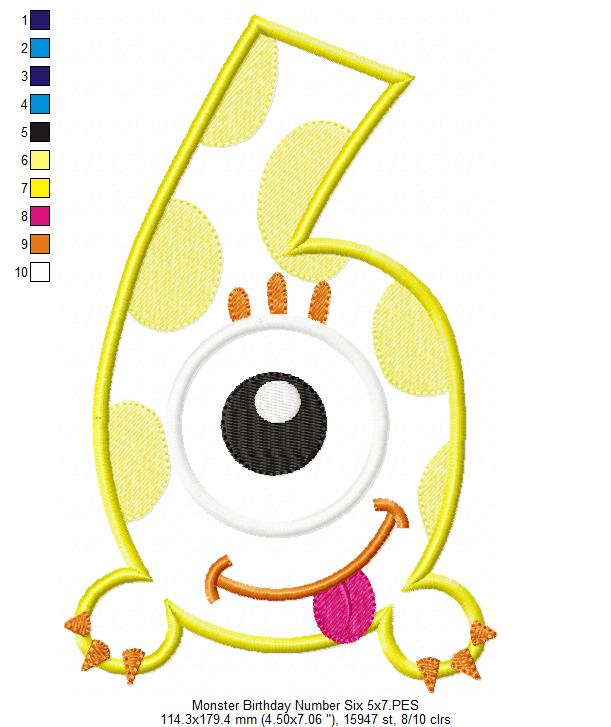 Matriz de Bordado Monstrinho Número 6 Fofinho – Aplique