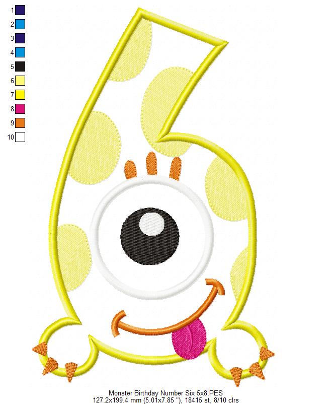 Matriz de Bordado Monstrinho Número 6 Fofinho – Aplique