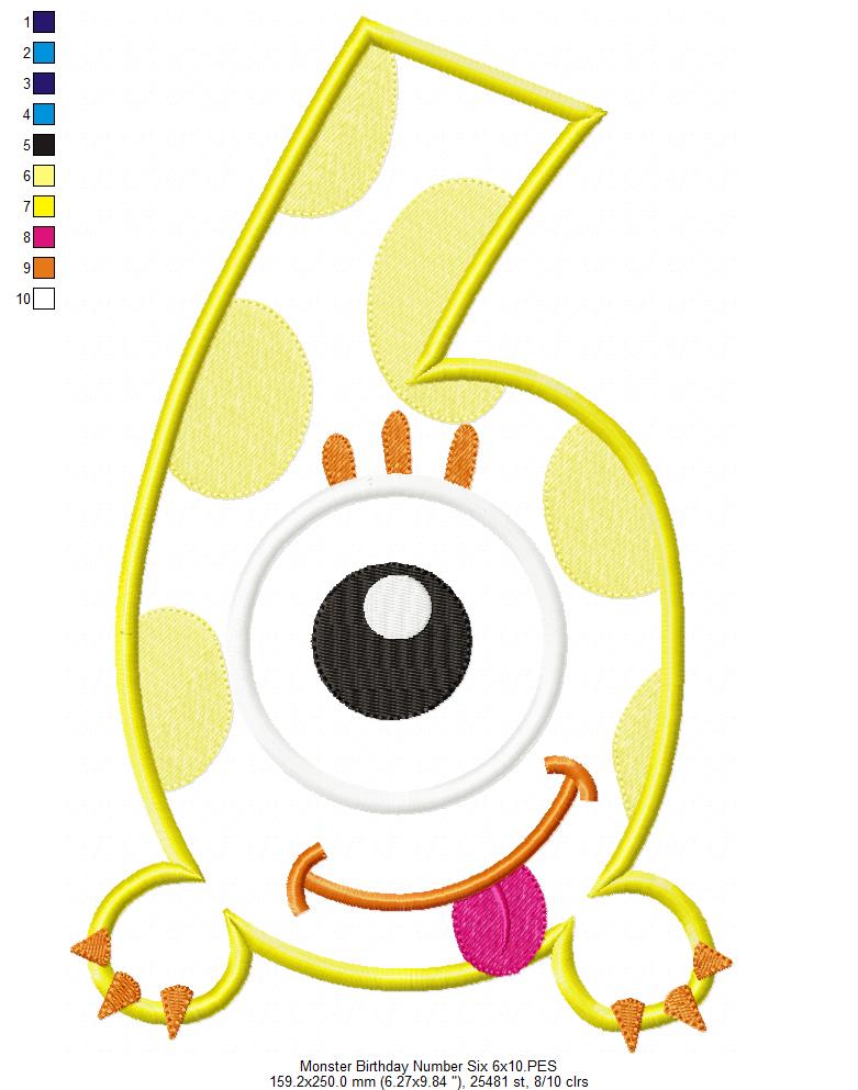 Matriz de Bordado Monstrinho Número 6 Fofinho – Aplique
