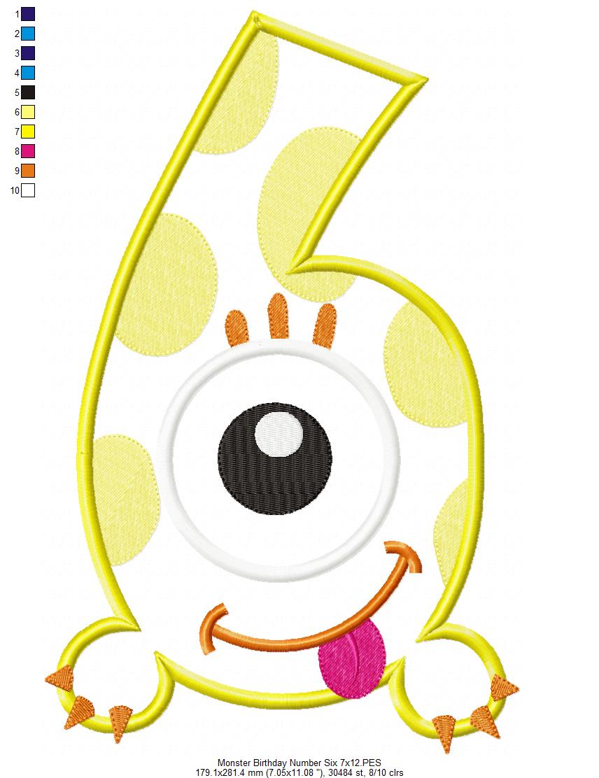 Matriz de Bordado Monstrinho Número 6 Fofinho – Aplique