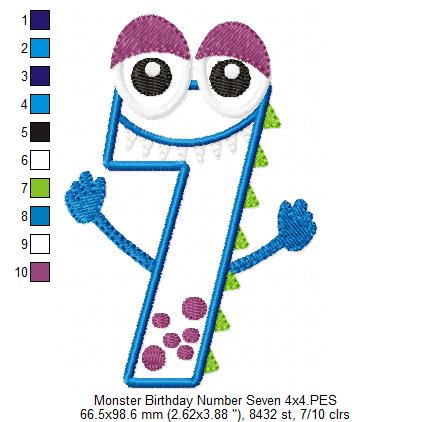 Matriz de Bordado Monstrinho Número 7 Alegre – Aplique