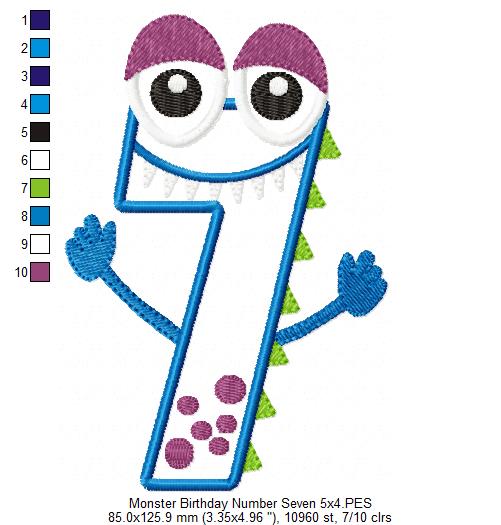 Matriz de Bordado Monstrinho Número 7 Alegre – Aplique
