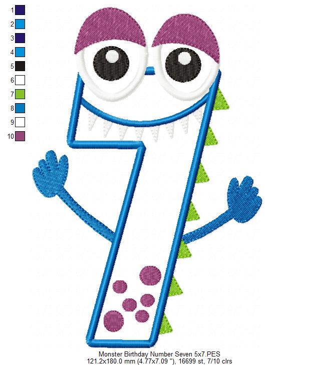 Matriz de Bordado Monstrinho Número 7 Alegre – Aplique