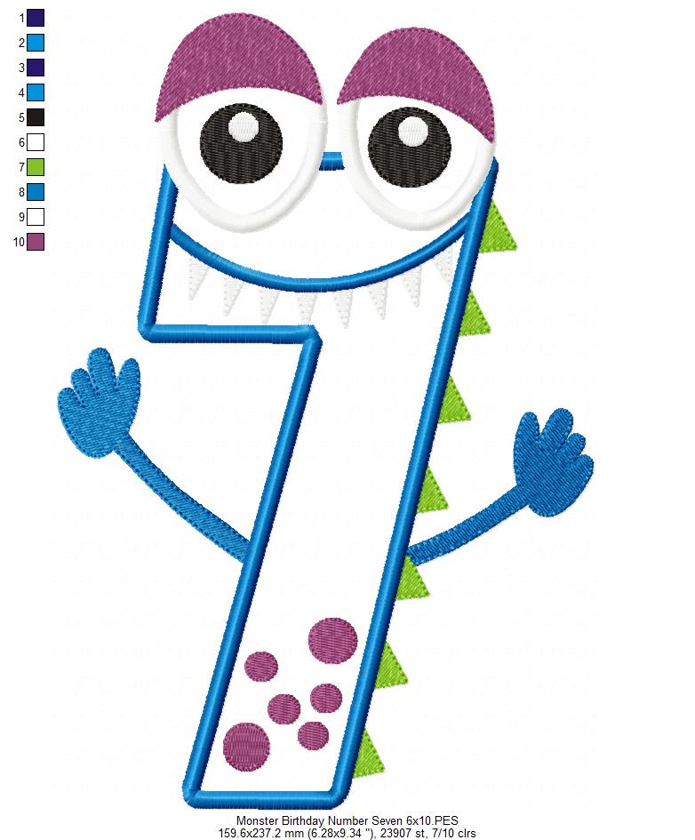 Matriz de Bordado Monstrinho Número 7 Alegre – Aplique