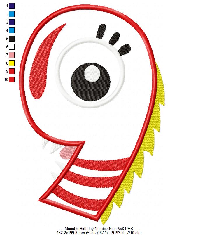 Matriz de Bordado Monstrinho Número 9 Divertido – Aplique