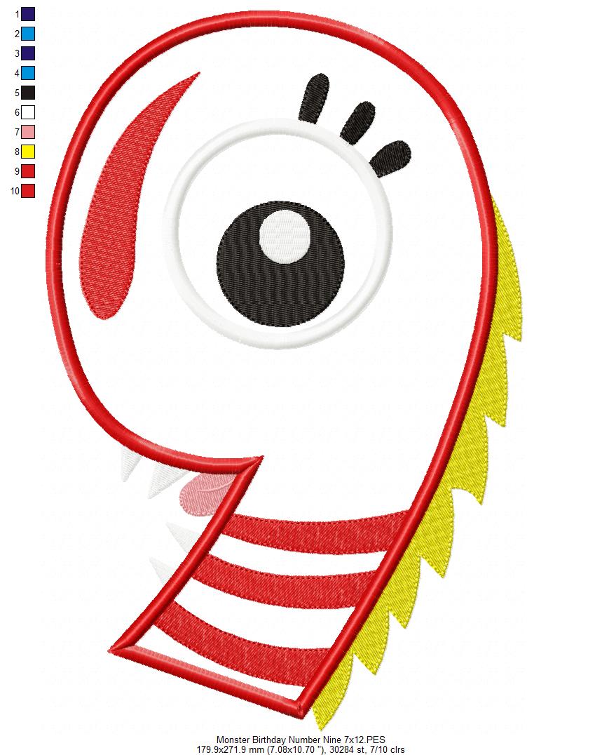 Matriz de Bordado Monstrinho Número 9 Divertido – Aplique