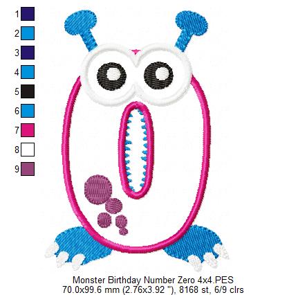 Matriz de Bordado Número 0 Monstrinho Divertido – Aplique