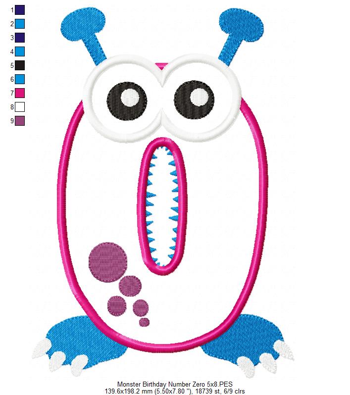 Matriz de Bordado Número 0 Monstrinho Divertido – Aplique