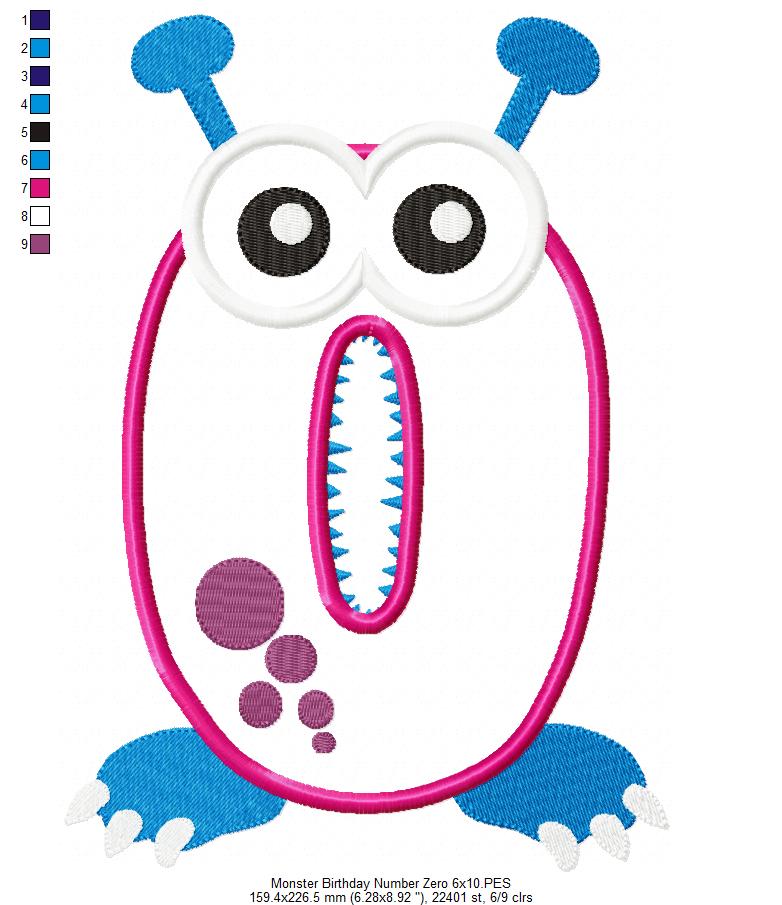 Matriz de Bordado Número 0 Monstrinho Divertido – Aplique