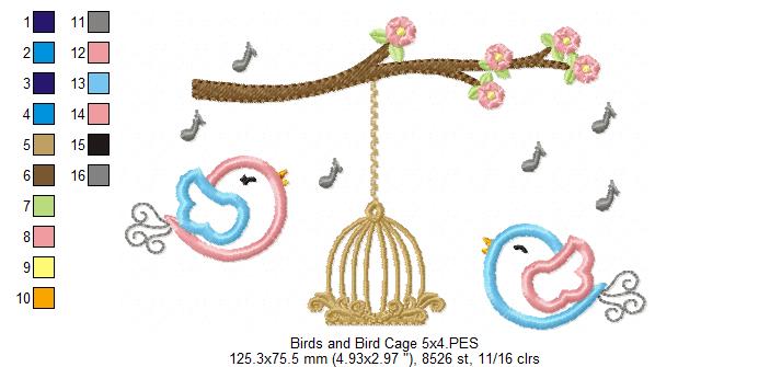 Matriz de Bordado Passarinhos Cantando no Galho – Aplique