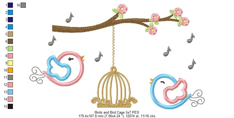 Matriz de Bordado Passarinhos Cantando no Galho – Aplique