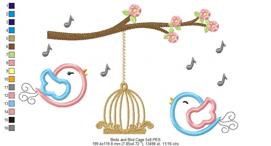 Matriz de Bordado Passarinhos Cantando no Galho – Aplique