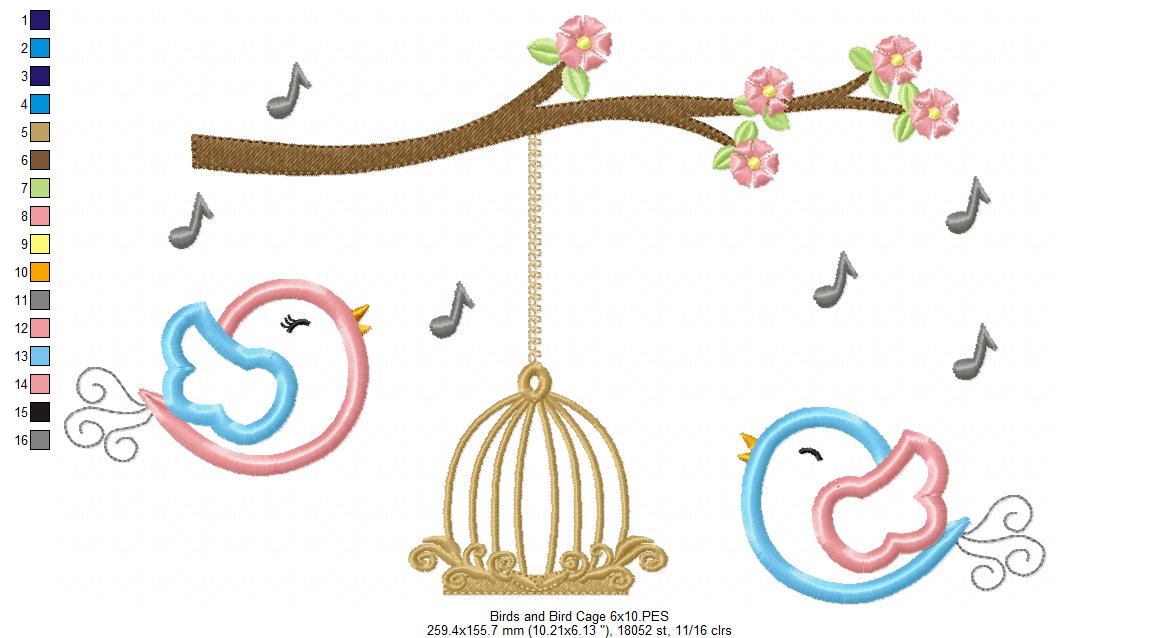 Matriz de Bordado Passarinhos Cantando no Galho – Aplique