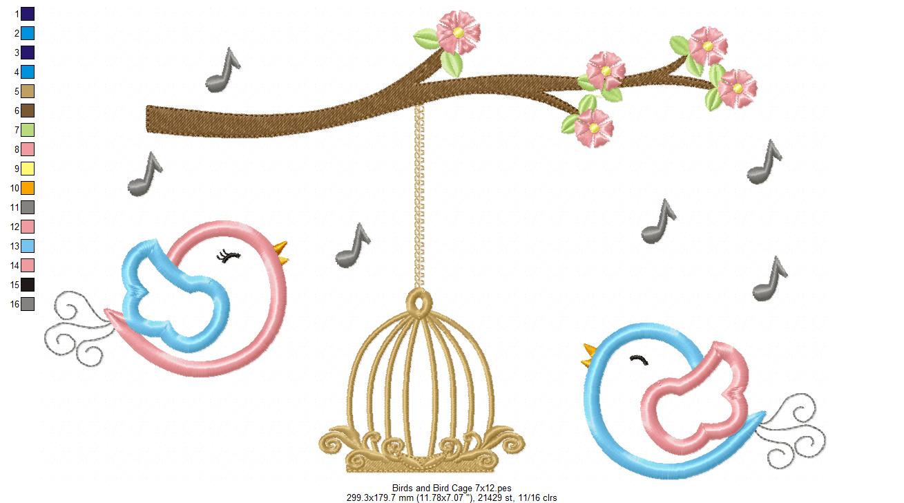 Matriz de Bordado Passarinhos Cantando no Galho – Aplique