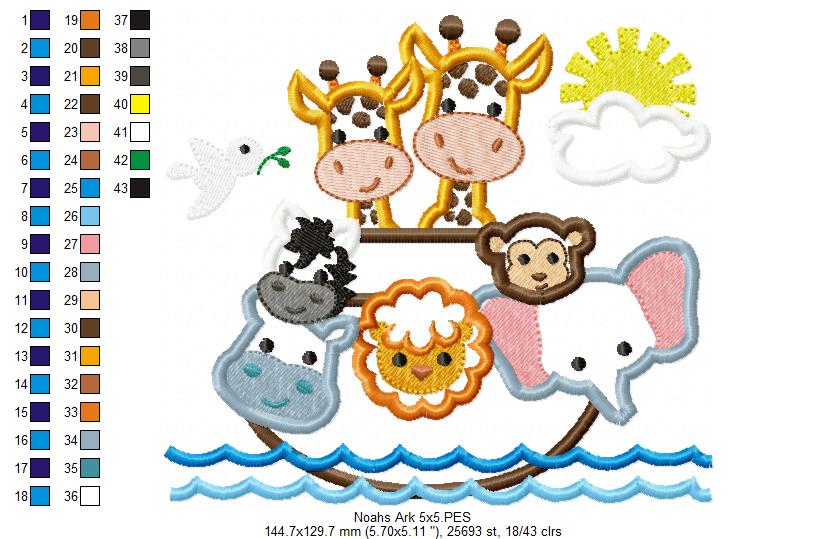 Matriz de Bordado Safari da Arca de Noé Divertido – Aplique