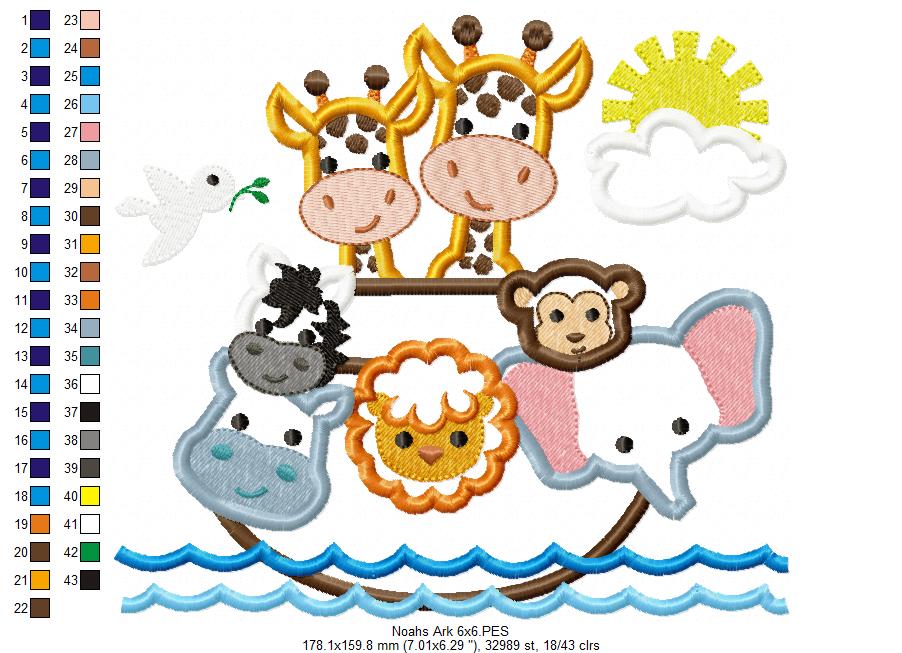 Matriz de Bordado Safari da Arca de Noé Divertido – Aplique