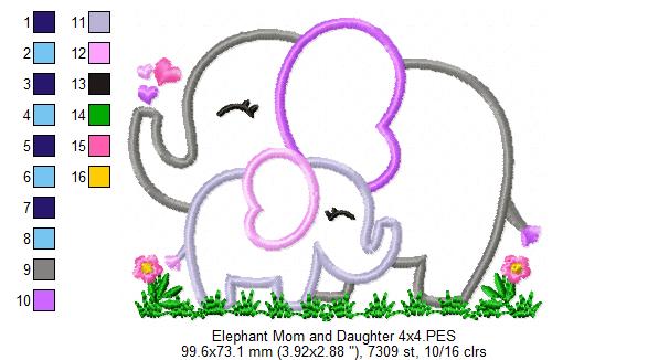 Matriz de Bordado Mamãe Elefante e Filhote – Aplique