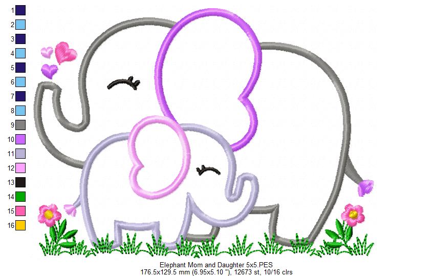 Matriz de Bordado Mamãe Elefante e Filhote – Aplique