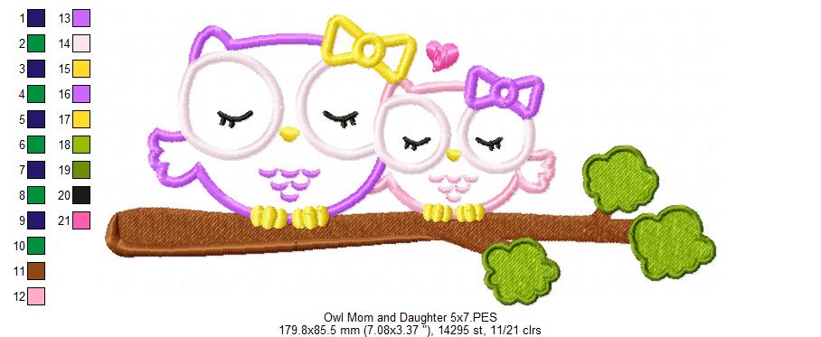 Matriz de Bordado Corujinha Mamãe e Filha - Aplique
