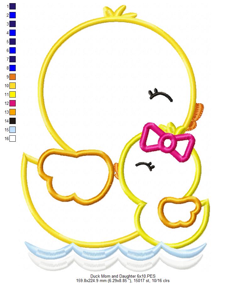 Matriz de Bordado Patinha Mamãe e Filhinha no Lago – Aplique