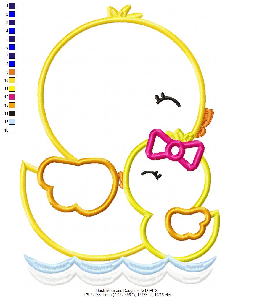 Matriz de Bordado Patinha Mamãe e Filhinha no Lago – Aplique