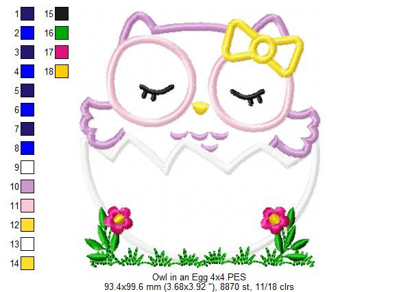 Matriz de Bordado Corujinha no Ovo com Lacinho – Aplique