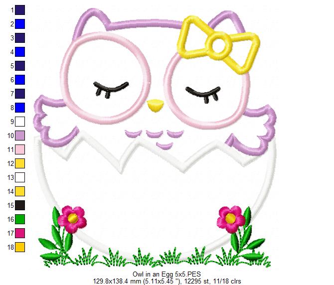 Matriz de Bordado Corujinha no Ovo com Lacinho – Aplique