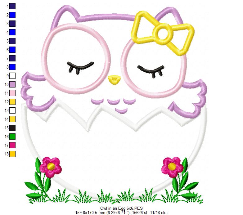 Matriz de Bordado Corujinha no Ovo com Lacinho – Aplique