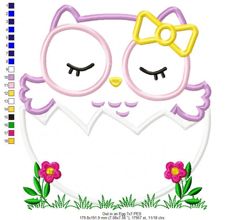 Matriz de Bordado Corujinha no Ovo com Lacinho – Aplique