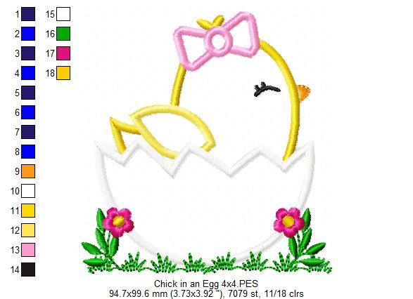Matriz de Bordado Pintinho no Ovo com Lacinho – Aplique