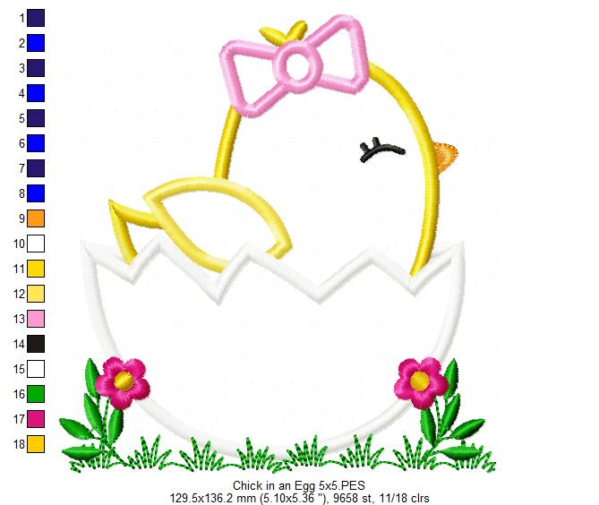 Matriz de Bordado Pintinho no Ovo com Lacinho – Aplique