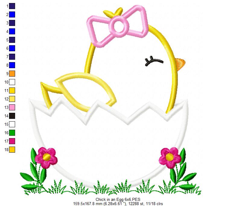 Matriz de Bordado Pintinho no Ovo com Lacinho – Aplique
