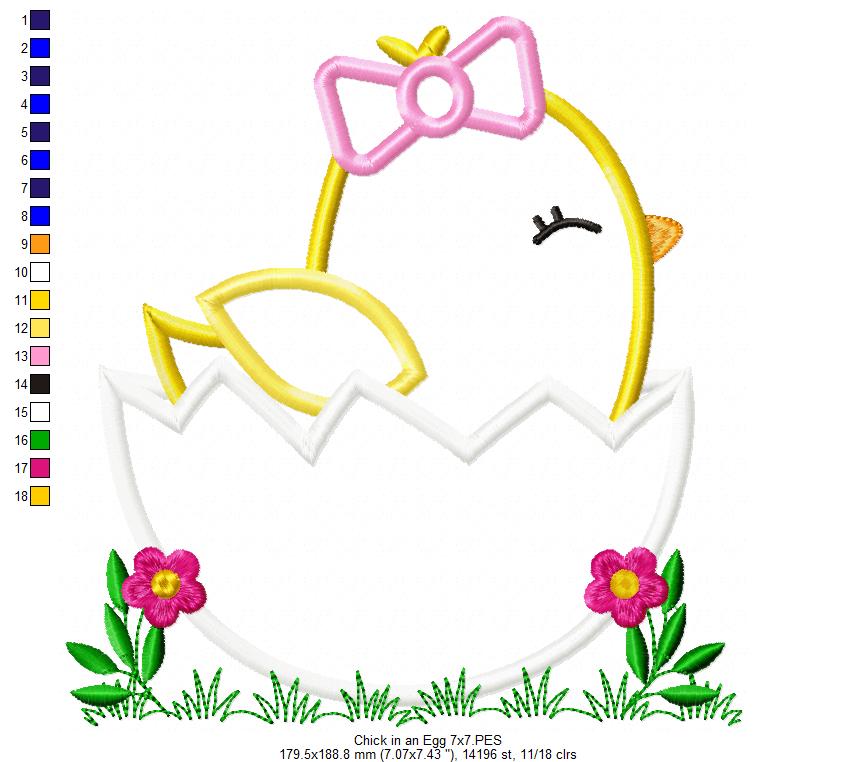 Matriz de Bordado Pintinho no Ovo com Lacinho – Aplique