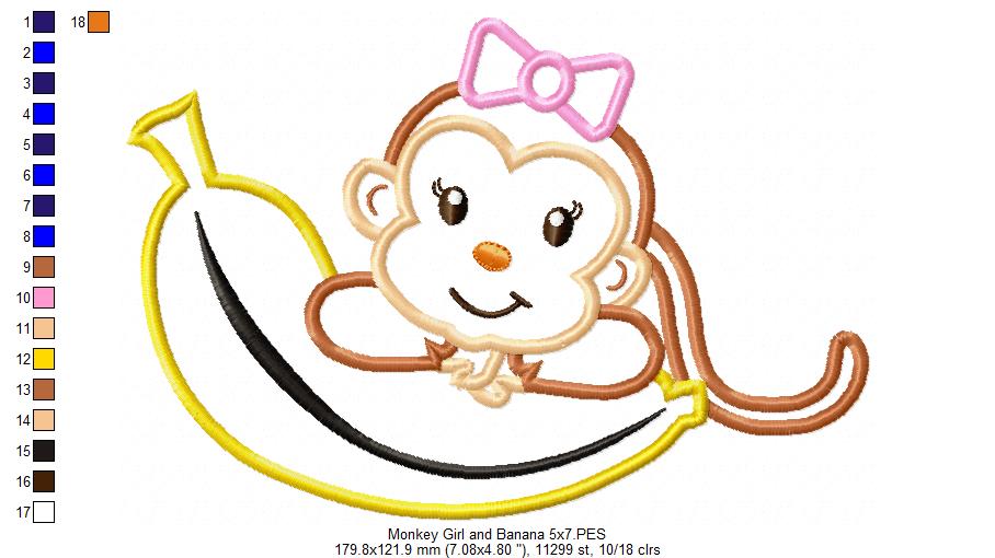 Matriz de Bordado Macaquinha Divertida com Banana – Aplique