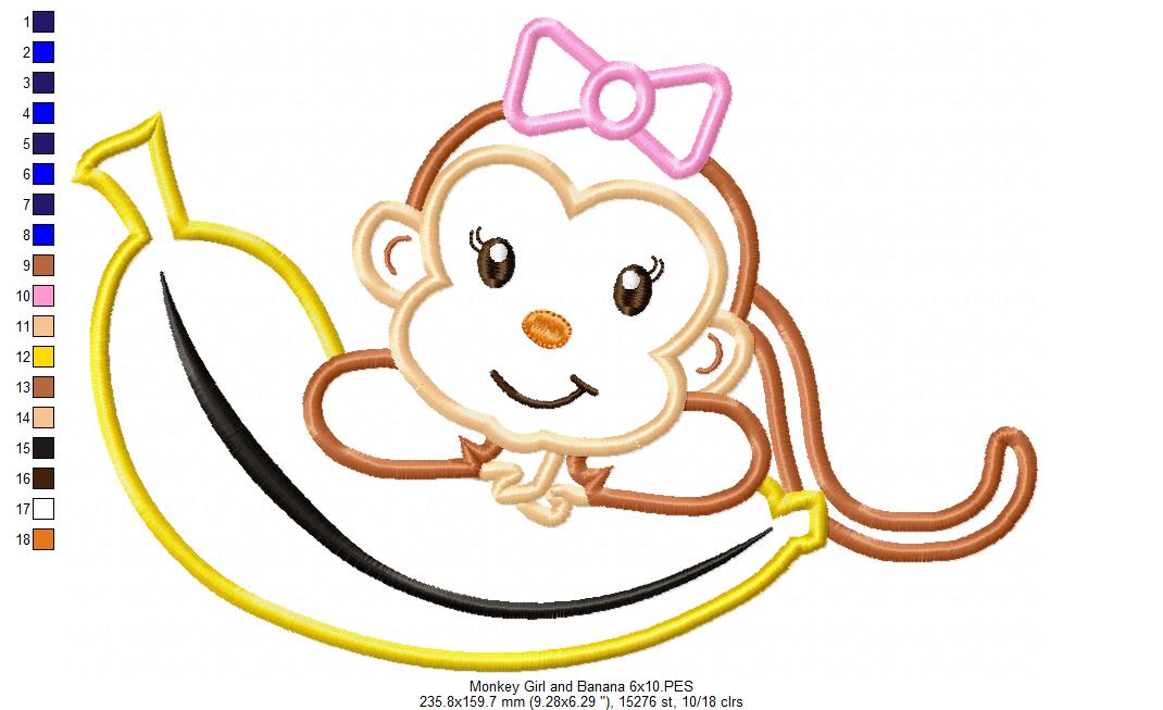 Matriz de Bordado Macaquinha Divertida com Banana – Aplique