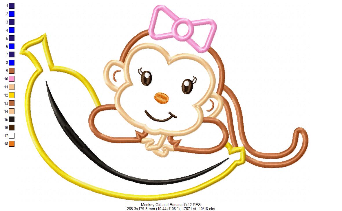 Matriz de Bordado Macaquinha Divertida com Banana – Aplique