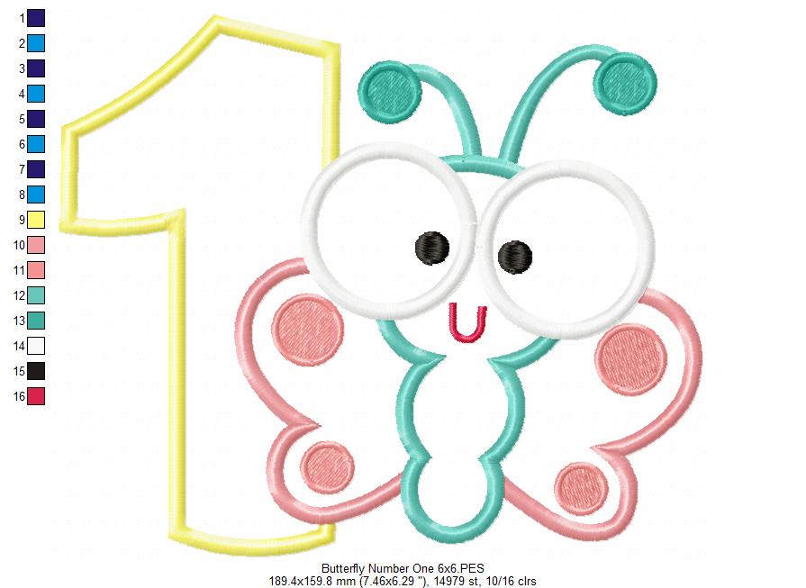 Matriz de Bordado Borboleta Baby com Número 1 – Aplique