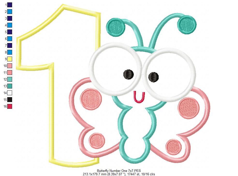 Matriz de Bordado Borboleta Baby com Número 1 – Aplique