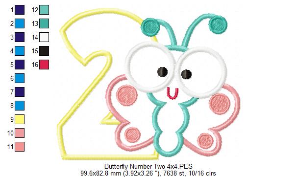 Matriz de Bordado Borboleta Baby com Número 2 – Aplique