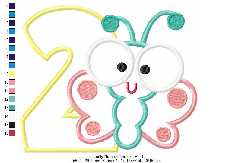 Matriz de Bordado Borboleta Baby com Número 2 – Aplique
