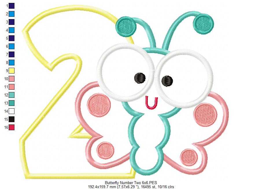 Matriz de Bordado Borboleta Baby com Número 2 – Aplique