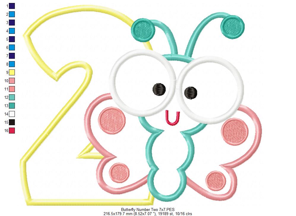 Matriz de Bordado Borboleta Baby com Número 2 – Aplique