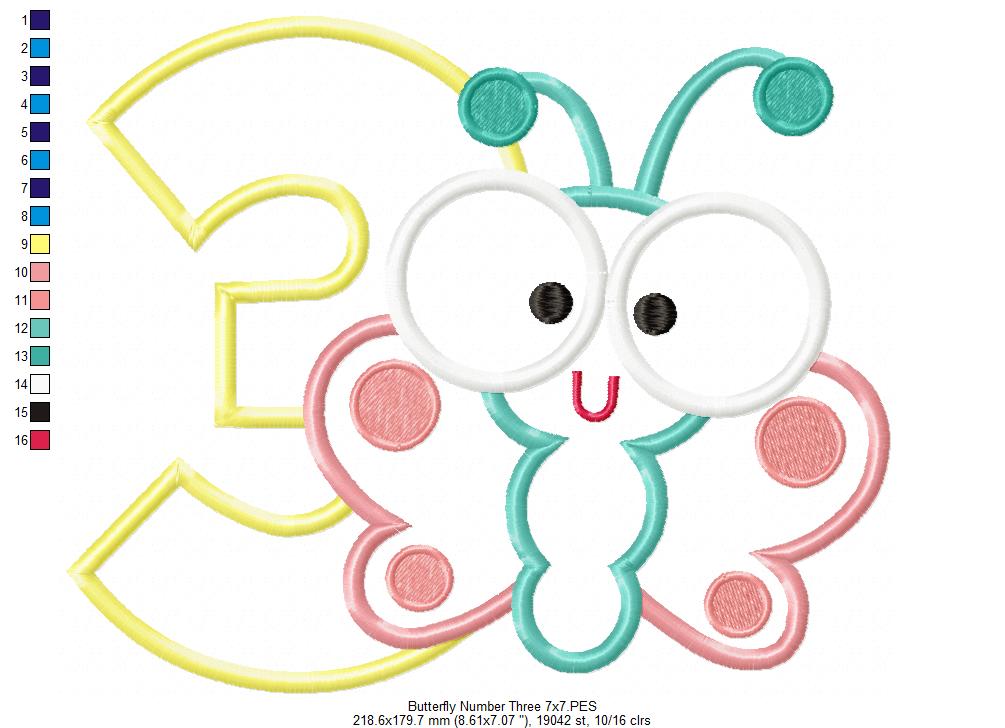 Matriz de Bordado Borboleta Baby com Número 3 – Aplique