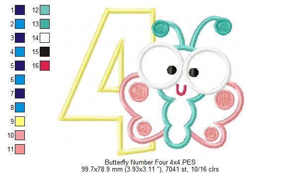 Matriz de Bordado Borboleta Baby com Número 4 – Aplique