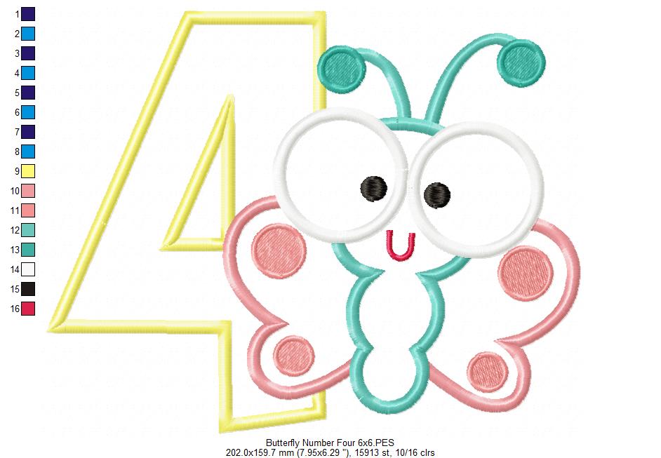 Matriz de Bordado Borboleta Baby com Número 4 – Aplique