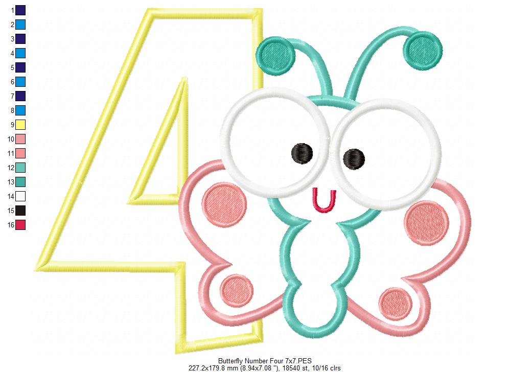 Matriz de Bordado Borboleta Baby com Número 4 – Aplique