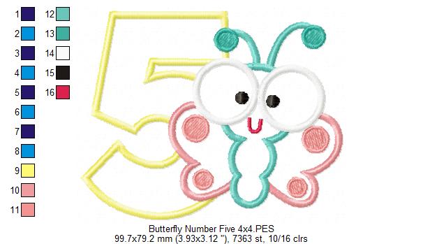 Matriz de Bordado Número 5 com Borboleta Baby – Aplique