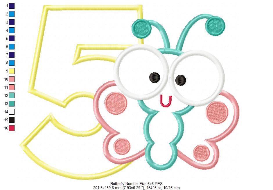 Matriz de Bordado Número 5 com Borboleta Baby – Aplique