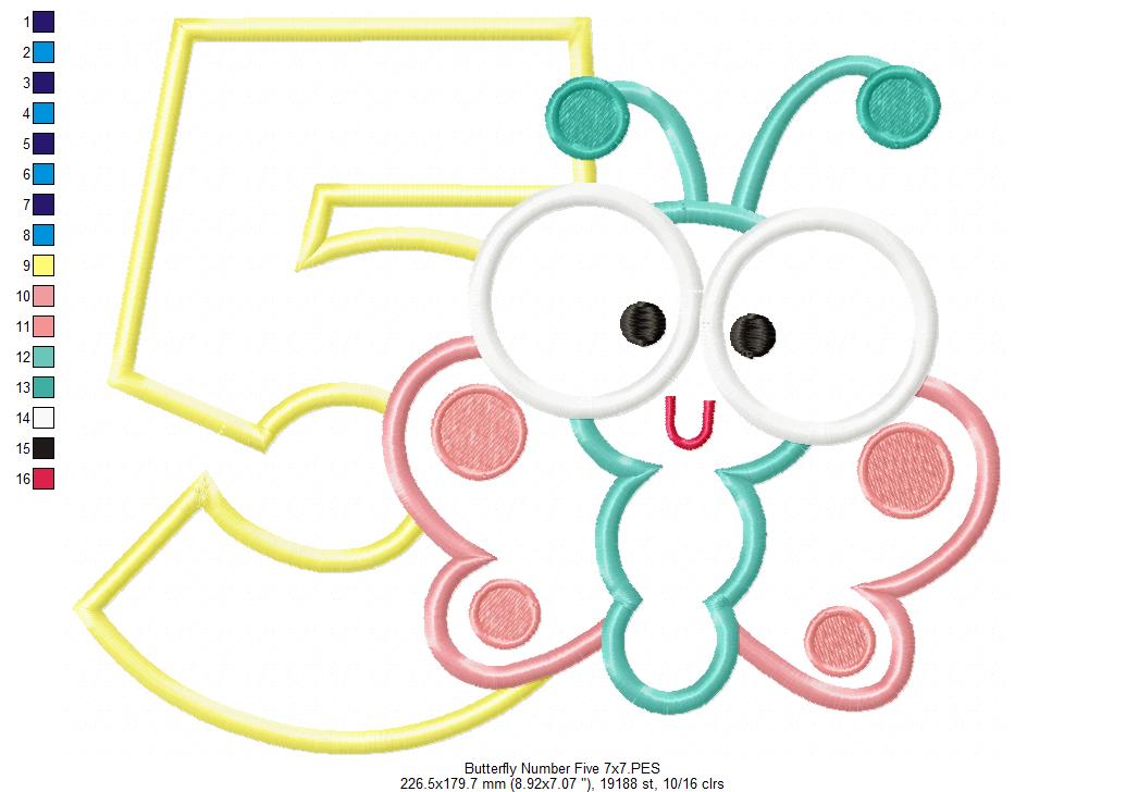 Matriz de Bordado Número 5 com Borboleta Baby – Aplique