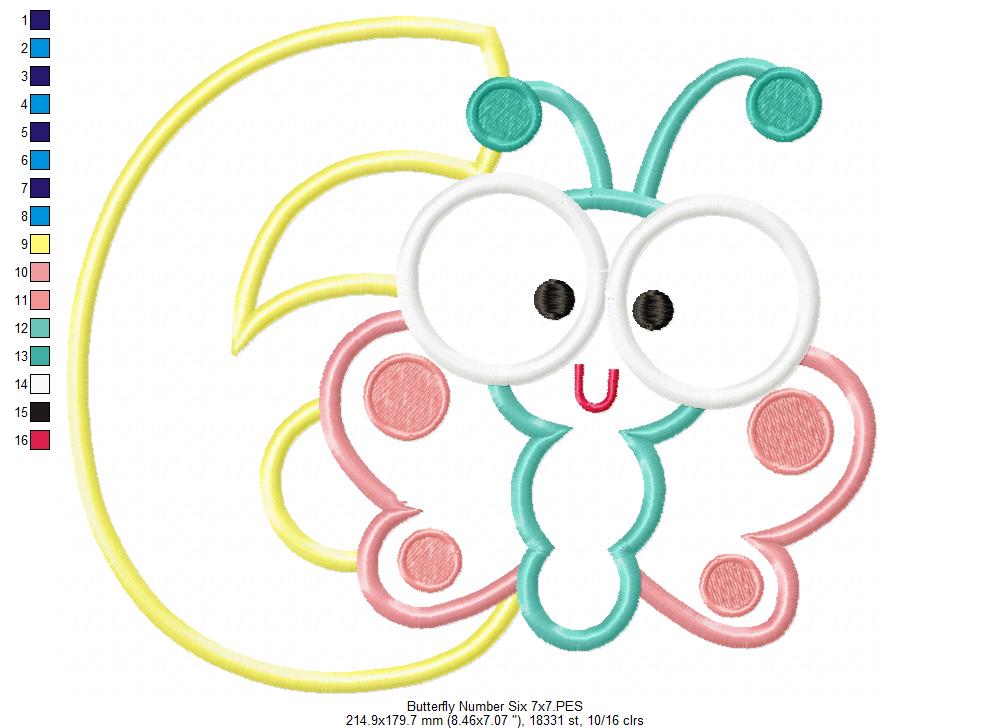 Matriz de Bordado Número 6 com Borboleta Baby – Aplique